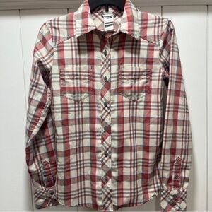 The North Face Shirt XS Button Up Flannel Plaid Long Sleeve Gray/Pink. EUC